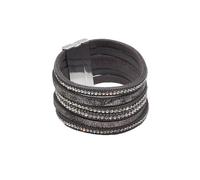 Armband STEUER "Metall Lederband dunkelgrau", grau, Armbänder, Damen, 19,5cm, Metall, glänzend, Armband (90975052-0) grau