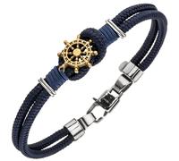 Armband Steuer Steuerrad 2-reihig Baumwolle dunkelblau mit Edelstahl 21 cm