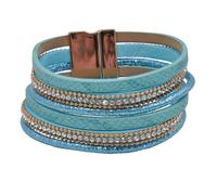 Armband STEUER "Velour hellblau 6-reihig", blau (türkis), Armbänder, Damen, 19cm, Metall, glänzend, Armband (81621515-0) türkis