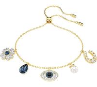 Armband SWAROVSKI "Armkette Symbolica Glücksklee Magisches Auge Hufeisen" Gr. M, blau (gelbgoldfarben, blau, schwarz, kristallweiß, blau, schwarz, kristallweiß), Armbänder, Damen, M, Metall Perlen, Me