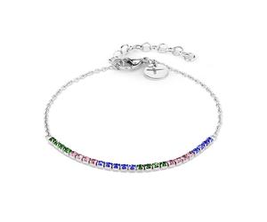 Armband TAMARIS "The Rainbow Sparkling Beads, Regenbogen-Optik", bunt (edelstahlfarben, grün, rosa, blau, grün, rosa, blau), Armbänder, Damen, 21cm, Edelstahl, Armband, mit Glasstein (98630347-0) edel