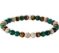 Armband THOMAS SABO "Bead Armband" Gr. 21, silber (silberfarben, grün, natur, braun, grün, natur, braun), Armbänder, Damen, 21, Silber 925 (recycelt), Armband, mit Malachit, Tigerauge, Jaspis (6369975