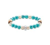 Armband THOMAS SABO "Charm Club: Bead-Armband" Gr. 17, silber (silberfarben, türkis, braun, weiß, türkis, braun), Armbänder, Damen, 17, Perlen Silber 925 (recycelt), Perlen, Silber 925 (recycelt), Arm