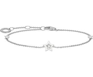Armband THOMAS SABO "Stern mit weißen Steinen und weißer Kaltemaille" Gr. 19, bunt (silberfarben, weiß, weiß), Armbänder, Damen, 19, Silber 925 (recycelt), Armband, mit Zirkonia (synth.) und Emaille (
