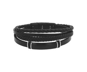 Armband TOM TAILOR "Schmuck Geschenk Edelstahl Leder Kautschuk", edelstahlfarben, schwarz, Armbänder, Herren, 21,5cm, Edelstahl Kautschuk Leder, Edelstahl, Kautschuk, Leder, Armband (93127049-0) edels