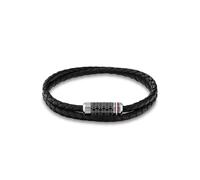 Armband TOMMY HILFIGER "Schmuck Edelstahl Armschmuck Lederarmband Wickelarmband", bunt (edelstahlfarben, schwarz, weiß, blau, rot), Armbänder, Herren, 19cm, Edelstahl Leder, Edelstahl, Leder, Armband