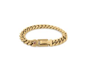 Armband TOMMY HILFIGER "Schmuck Edelstahl Armschmuck Panzerkette", bunt (gelbgoldfarben, blau, rot, weiß), Armbänder, Herren, 19cm, Edelstahl, Armband (82932706-0) gelbgoldfarben, blau, rot, weiß