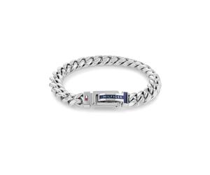 Armband TOMMY HILFIGER "Schmuck Edelstahl Armschmuck Panzerkette", weiß (edelstahlfarben, blau, rot, weiß), Armbänder, Herren, 19cm, Edelstahl, Armband (53083954-0) edelstahlfarben, blau, rot, weiß
