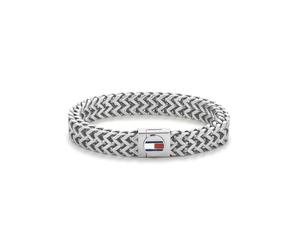 Armband TOMMY HILFIGER "Schmuck Edelstahl Armschmuck", weiß (edelstahlfarben, metallfarben, blau, rot, weiß), Armbänder, Herren, 19,5cm, Edelstahl Metall, Edelstahl, Metall, Armband, mit Emaille (2837