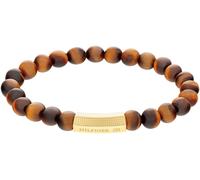 Armband TOMMY HILFIGER "SS24 BEADS", braun (gelbgoldfarben, braun, braun), Armbänder, Herren, 18cm, Edelstahl, Armband, mit Onyx oder Tigerauge (13463939-0) gelbgoldfarben, braun, braun