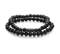Armband TRUE REBELS "Set: TR307" Gr. 19, schwarz (retro, schwarz), Armbänder, Herren, 19, Edelstahl, Armband, mit Lavastein (32815332-19) retro, schwarz