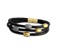 Armband ZEEME "Edelstahl gelb plattiert mit Stardust grau 20cm Leder", schwarz, Armbänder, Damen, 20cm, Edelstahl, matt, Armband (91280823-0) schwarz