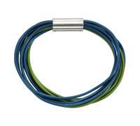 Armband ZEEME "Leder 9-reihig türkis mit Magnetverschluß aus Stahl 19cm lang", blau (türkis), Armbänder, Damen, 19cm, Edelstahl, glänzend, Armband (386091-0) türkis