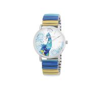 Excellanc Damen Quarzuhr, Edelstahlzugband, 36 mm, Motiv in Blau-Gelb Pfau, Weißes Zifferblatt