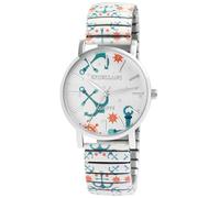 Excellanc Damen-Zugbanduhr Edelstahl Ø 36 mm Motiv Bunt Print Analog Quarz 1700060 (weiß hellblau)