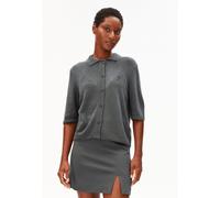 KURZÄRMLIGE LEINEN-MIX STRICKJACKE | Leinen-Mix - grau (L)