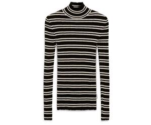 ARMEDANGELS - Women's Alaania Chiffron Stripes - Longsleeve, Gr. L, schwarz/grau (Black/Oatmilk)