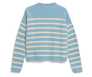 ARMEDANGELS - Women's Merinaa Stripes Knit Sweater - Pullover, Gr. L, türkis (BlueGlow/Oatmilk)