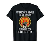 Armee Sport Verein Armee DDR Osten Ostdeutschland Unterschätze niemals einen Alten Mann NVA DDR T-Shirt Schwarz S Klassisch V-Ausschnitt Halbarm Klassische Passform Standardlänge 100% Baumwolle