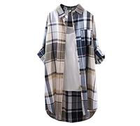 Armeegrün Karierte Bluse Damen Oversize Langarm Shirt Lang Knopfleiste Hemd Lose Frühling Sommershirt Blusenshirt Oberteile Tunika Große Größen Top T-Shirts & Blusen für Frauen Übergröße Longbluse S M