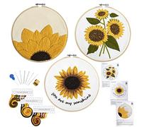 Armindou 3 Sets Stickerei Starter Kits mit Sonnenblumen-Muster für Erwachsene Anfänger, Floral Stamped Kreuzstich Kit Hand DIY Nadelspitze Kit zum Basteln, 3 Stickrahmen, 3 Stickstoff, Nadeln, Fäden