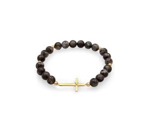 Armkette KUZZOI "Armband Kreuz Lavakite Edelstein Grau 925 Sterling Silber vergoldet" Gr. 23, gold, Armbänder, Herren, 23, Silber 925 (Sterlingsilber), Armkette (77748408-23) gold