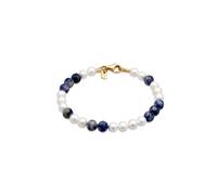 KUZZOI Armband Kuzzoi Armband Achat Perlen Blau Muschelkern Perlen 925 Sterling Silber Vergoldet Fest für Herren - 19 cm
