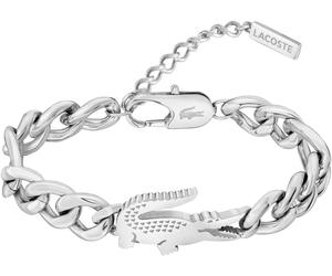 Armkette LACOSTE "CROCODILE", silber (edelstahlfarben), Armbänder, Damen, 19cm, Edelstahl, Armkette (79722830-0) edelstahlfarben