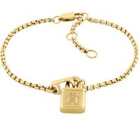 Armkette TOMMY HILFIGER "AMERICAN ICON", gold (gelbgoldfarben), Armbänder, Damen, 19cm, Edelstahl, Armkette, teilweise mit Emaille (66520358-0) gelbgoldfarben