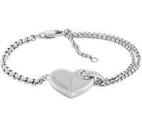 Armkette TOMMY HILFIGER "BOLD HEARTS", silber (edelstahlfarben, weiß, weiß), Armbänder, Damen, 19cm, Edelstahl, Armkette, mit Emaille - mit Glasstein (64606118-0) edelstahlfarben, weiß, weiß