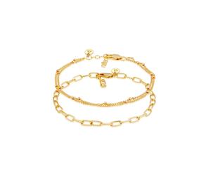 Armketten Set ELLI PREMIUM "Armband Glieder Layer Kugel (2 tlg) 925 Silber vergoldet" Gr. 160, gold, Armbänder, Damen, Silber 925 (Sterlingsilber) (46328433-160) gold