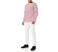 Ultra dicht gestricktes gestreiftes Langarmshirt Armor Lux Houat - White / Dark Red - S