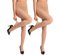 ARMOROSE 2er-Pack unzerstörbare Strumpfhosen, T-Schritt, halbtransparent, reißfest, hohe Taille, verstärkte Zehen, Hellbraun, XXL