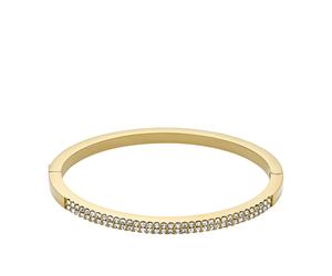 Armreif FOSSIL "Schmuck Geschenk Edelstahl ELLIS", gold (gelbgoldfarben, kristallweiß, kristallweiß), Armbänder, Damen, Edelstahl, Armreif, mit Glasstein (86628762-0) gelbgoldfarben, kristallweiß, kri