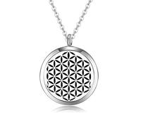 Aroma Diffusor Blume des Lebens Anhänger Edelstahl Größe 25mm + Edelstahl Halskette 55cm - Duft-kette Aromatherapie für Aromaöl mit 6 farbigen Filz-Pads + 1 x ätherisches Öl Young Living Probepackung