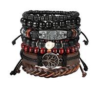 Aroncent 2 PCS Herren Damen Armband, Mode Vintage Mehrschichtige Verstellbare Handgewebte Geflochten Armreif