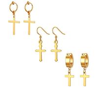 Aroncent 3Paare Kreuz Ohrringe Creolen Ohrstecker Ohranhänger Ohrschmuck Edelstahl Schwarz Silber Gold