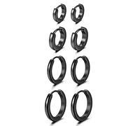 Aroncent 4 Paare Creolen Ohrringe Set Edelstahl Poliert Ohrstecker Unisex Huggie Hoop Ohrschmuck Ohr Piercing 7-14mm Schwarz Gold Silber