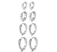 Aroncent 4 Paare Creolen Ohrringe Set Edelstahl Poliert Ohrstecker Unisex Huggie Hoop Ohrschmuck Ohr Piercing 7-14mm Schwarz Gold Silber