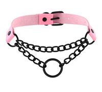Aroncent Damen Halskette Choker Halsband Leder Halskette Punk Stil verstellbare Choker Ring Anhänger Halsreif für Frauen Mädchen Damen, Pink