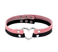 Aroncent Damen Punk Gothic Rock Choker - Schwarz Pink Leder Halsband Halskette Choker Exquisit Herz Metalllegierung Lederhalskette doppelt Kette Verstellbaren Größen