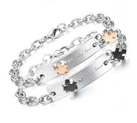 Aroncent Herren Damen Armband Freundschaftsarmband - 2PCS Lieben Partnerarmband Armreif Only Love & Puzzle Design Strass Edelstahl Gold Schwarz Silber