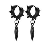 Aroncent Herren Schwarze Feder Ohrringe: Edelstahl Gothic Creolen mit Feather Anhänger Punk Rock Huggie Hoops Hängeohrringe Dark Style Tropfenohrringe Schmuck für Freund Männer