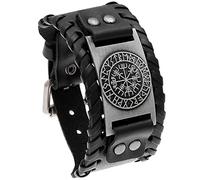 Aroncent Leder Armband Wikinger Armreifen für Herren, Verstellbar Breit Herrenarmband Armkette Retro Wickelarmband Surferarmband, Schwarz