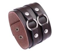 Aroncent Lederarmband Große Breit Herren: Doppelring Leder Armband für Herren Verstellbar Breit Herrenarmband Armkette Retro Punk Rock Armreifen Wickelarmband Surferarmband Braun