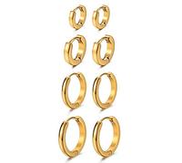 Aroncent Runde Ohrringe Creolen Set: 4 Paare Damen Herren Creolen Ohrringe Set Edelstahl Poliert Ohrstecker Unisex Huggie Hoop Ohrschmuck Ohr Piercing 7-14mm Schwarz Gold Silber