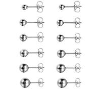 Aroncent Unisex Perle Ohrstecker Set: 6 Paar Edelstahl Imitation Perlen Kugel Ohrringe Ohr Piercing Geschenk für Herren Damen Silber 3mm 4mm 5mm 6mm 7mm 8mm