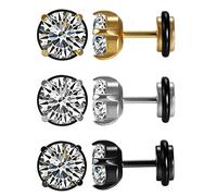 Aroncent Zirkonia Ohrstecker Ohrringe Set: 3 Paar 7mm Breit Klassische Edelstahl Zirkonia Runde Kreis Ohrringe Ohr Piercing Geschenk für Herren Damen Schwarz Gold Silber