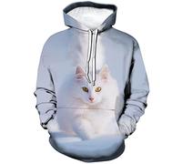 ARORALS Damen Katze Hoodie Herbst Winter Langarm Pullover Tier Thema Sweatshirt Niedlich Realistische Grafik Hoodie, Weiss/opulenter Garten, XL