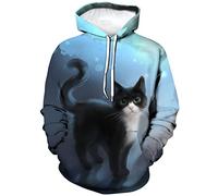 ARORALS Damen Katze Hoodie Herbst Winter Langarm Pullover Tier Thema Sweatshirt Niedlich Realistische Grafik Hoodie, GRAU, M